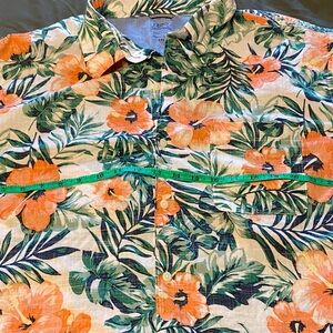 Izod Orange Floral Linen Short-Sleeve Button-Up XXL